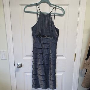 Adrianna Papell Navy Halter Midi Dress